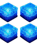 Blue solar ice cube glass brick lights, 4-pack, for garden and yard, frosted LED landscape lighting, waterproof IP68, no wiring.