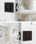 Dope Matte Black Square Pocket Door Lock Kit With Hardware installed on bedroom and bathroom sliding doors, reversible feature shown