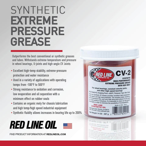 High Performance CV-2 Synthetic Grease Cartridge With Red Moly 14 Ounce For Extreme Temperature And Pressure Lubrication In Wheel Bearings U-Joints And CV Joints Pro Grade Lube on display