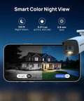 5MP All In One Security Camera System With Two Way Audio showcasing night vision and spotlight features on smartphone screen