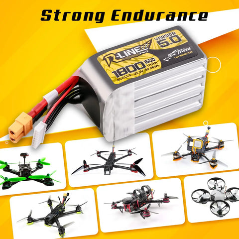 R Line Version 5.0 6S LiPo Battery 22.2V 150C 1800mAh with XT60 plug for RC models like drones, cars, boats, and airplanes