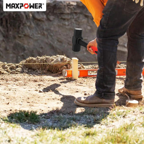 Worker using 4 Pound Sledge Hammer With Steel Head And 12 Inch Fiberglass Handle Shock Resistant Drop Forged Construction for framing