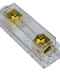 Gold Plated ANL Fuse Holder Inline Fuse Block for 1/0 AWG In And Out with Brass Hardware and Clear Protective Housing