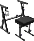 Heavy Duty Keyboard Stand And Adjustable Bench Set For 54-88 Key Pianos Portable Digital Piano Stand With Built In Seat Reliable Studio And Stage Compatibility Stage Ready Travel Friendly Home Studio Must Have Black