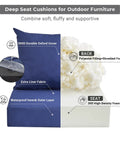 Outdoor Cushions For Patio Furniture Navy Blue Set Waterproof And Fade Resistant 24 By 24 By 5.75 Inch Seat Cushion And 25 By 22 Inch Back Cushion With Removable Cover For Cozy Durable Outdoor Seating shown with materials