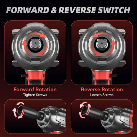 Cordless 1/2 Inch Impact Wrench With 1500 Nm High Torque forward and reverse switch illustration