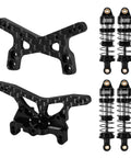 Beefed Up Carbon Fiber Front Shock Tower and Aluminum Oil Shocks Upgrade for Losi Micro B and Micro T RC Cars parts on display