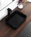 Matte Black Rectangle Vessel Sink 19 By 15 Inch Above Counter Bathroom Sink Porcelain Ceramic Small Bowl For Bathrooms