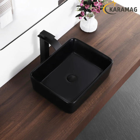 Matte Black Rectangle Vessel Sink 19 By 15 Inch Above Counter Bathroom Sink Porcelain Ceramic Small Bowl For Bathrooms
