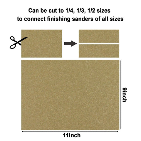 Huge 50 Sheet Sandpaper Pack 9 By 11 Inch Sheets With Assorted Grit shown cut to smaller sizes for sanders