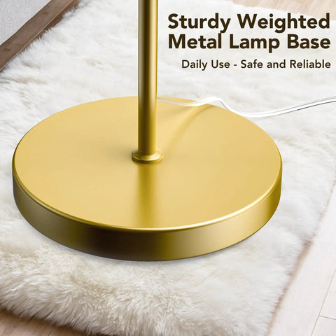 Industrial Floor Lamp With Light Bulb Included, brushed gold metal base on soft rug, for modern home decor