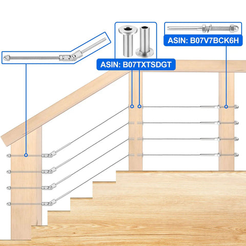 20 Pack T316 Stainless Steel 180 Degree Adjustable Cable Railing Swage Threaded Stud End Fittings for 2x4 Wood Posts