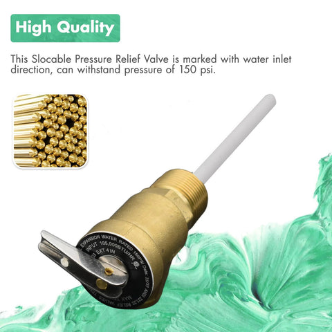 VAV temperature pressure relief valve, 3/4 in NPT female, brass lead-free copper, 150 psi, 4 in temperature probe, CSA listed