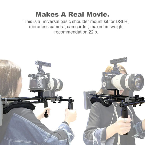 No Hassle 15mm Shoulder Rig With Pad And Riser Base Plate For DSLR And Mirrorless Cameras, 60mm Rod Center, Rail Handle Kit in use