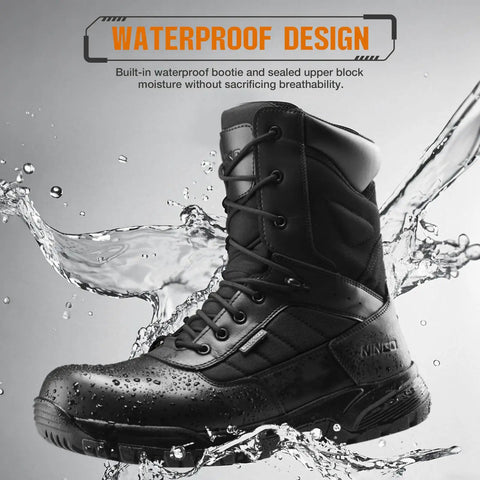 Composite Toe Work Boots For Men With Side Zipper Waterproof Leather Non Slip And Puncture Proof Safety Shoes Lightweight 8 Inch