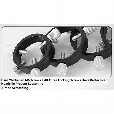 Three Point Astrophotography Guide Rings With Precision Guiding System Pro Grade Lightweight Metal Build, close-up of M6 screws