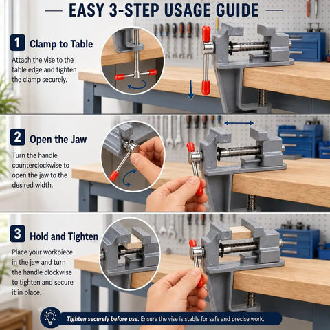 Step-by-step usage guide of Multi Functional Bench Vise With High Carbon Steel Build Mini Adjustable Clamp For DIY Projects