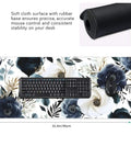 XXL Extended Desk Mouse Pad 35.4 x 15.7 Inches Navy Blue Boho Peony Florals Waterproof 3mm Thick Keyboard And Mouse Mat