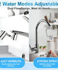 Flexible Swivel Faucet Aerator Extension Featuring Dual Flow Modes And Four Joint Bend Design For Complete Sink Coverage displaying soft bubbles and strong spray.