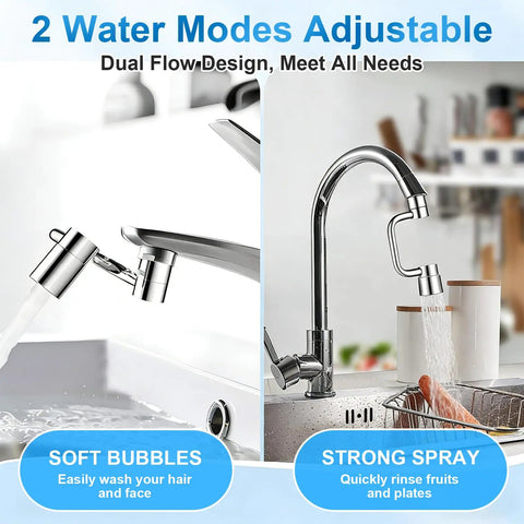 Flexible Swivel Faucet Aerator Extension Featuring Dual Flow Modes And Four Joint Bend Design For Complete Sink Coverage displaying soft bubbles and strong spray.