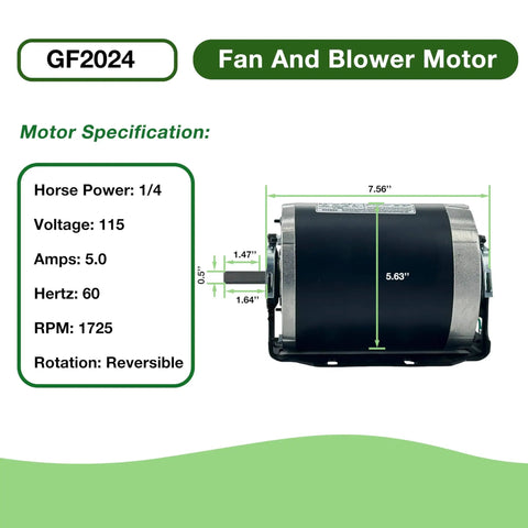 Beefed Up One Quarter HP Electric Fan Motor 1725 RPM 115V 60Hz 48 Frame Open Drip Proof Belt Drive Ball Bearing Reversible Rotation