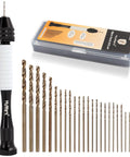 Precision Pin Vise Hand Drill Set 25 Pcs For Jewelry Making And Miniatures shown with HSS micro twist bits and case