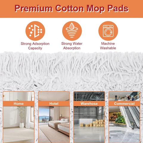 Heavy Duty Commercial Dust Mop With Extended Handle And Thick Cotton Pads for strong moisture absorption and washable use.