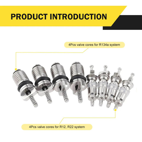 16 Piece Air Conditioning Valve Core Kit For R12 And R134a Systems with valve cores and removal tool for leaks