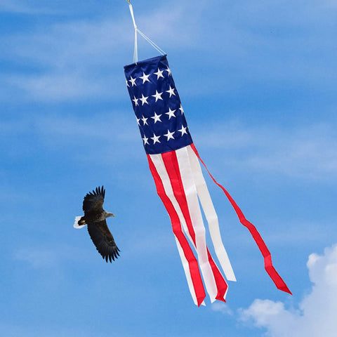 Patriotic Windsock 40 Inch With Embroidered Stars Fade Resistant American Flag Outdoor Decor For Garden with Bald Eagle