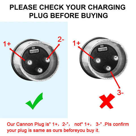Comparison of 1+ 2- pin and 1+ 3- pin connectors for 42V 2A Lithium Battery Charger For 36V E Bikes And Scooters.