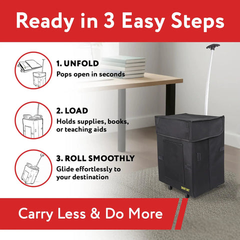 Ready in 3 Easy Steps infographic for Must Have Collapsible Rolling Utility Cart for Groceries and More, Lightweight 3 Pound Cart