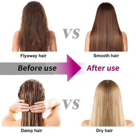 Image comparing flyaway and smooth hair before and after using Anti Flyaway Wind Nozzle Attachment For Hair Styling Wand That Tames Flyaways Like A Boss While Drying Universal Anti Flyaway Nozzle For Hair Stylers Gentle Heat Great For Frizz Control And Sleek Finish Easy Clip On Accessory