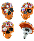 Dope Skull License Plate Screws Kit With Sparkling Diamond Inlays Orange Finish, Stainless Steel And Aluminum Alloy Bolts