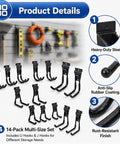 Heavy Duty Slatwall Hook Set 14 Pack For Garage Organization And Tool Storage, Ultra Durable Steel hooks with rubber coating
