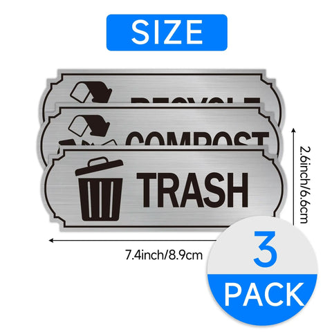 3 Pack Recycle Stickers For Trash Bins Self Adhesive Waterproof Brushed Silver Compost And Recycling Indoor Outdoor Use For Kitchen Office Garbage Cans