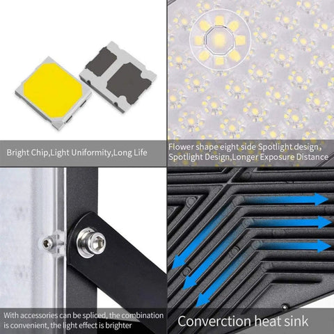 JUDYSSY 6 Pack Led Flood Light Outdoor, 300W Work Light with bright chip and heat sink design for enhanced light uniformity.