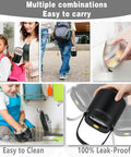 Keep It Sizzling Hot Soup Thermos With Secure Split Snack Cup Grab And Go Leak Free Insulated Lunch Jar For Kids And Adults Stainless Steel Double Wall Vacuum Food Container With Spoon Black being used by a child and adult.