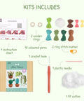 Beginner Crochet Plant Kit No Water Mini Succulent Garden With Five Amigurumi Plants DIY Crochet Starter Kit contents with tools