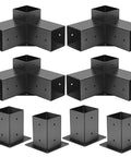 Four Pack 3-Way Right Angle Pergola Brackets With Post Base For 4x4 Beams, Easy Install Wood Pergola Kit components displayed
