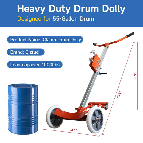 Badass 55 Gallon Drum Dolly Heavy Duty Drum Truck With Reinforced Steel Frame 1000 Lb Capacity for Crushing Warehouse Moves