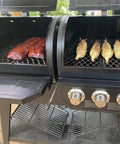 Heat Plate And Burner Kit For Pit Boss Pro Series 1100 Wood Pellet And Gas Combo Grill Stainless Steel Burner Tube And Heat Plate Replacement Parts To Keep Your Grill Running Smooth, shown in use with corn and meat grilling