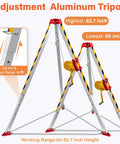 Rugged Pro Grade Confined Space Tripod Kit showing adjustable aluminum tripod with 82.7 inch max height and 60 inch lowest setting.