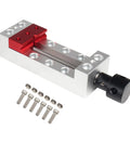 Nifty Mini Bench Vise Featuring Slick Bottom Slider And Precision Flat Jaws For Drill Press Work No Sweat Clamp Lock Solid 50mm Clamping Range with aluminum frame and detailed screws.