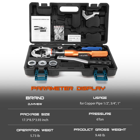 Heavy Duty Hydraulic Pipe Crimping Tool With 1/2 3/4 And 1 Inch Jaws For Copper Tube Fittings Built For Fast Contractor Plumbing Repairs That Goes Down Smooth And Seals Like A Champ