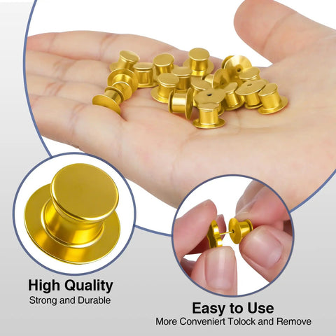 Lock Tight Gold Pin Backs 100 Pack Secure Clasps For Enamel Pins Brooches And Lapels Nickel Plated Copper No Hassle Spring Design Hang Firm Zero Slip Grip For Real World DIY Projects