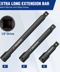 Half Inch Drive Impact Extension Bar Set, 3-Piece Socket Extensions, 3, 6, 8 Inches, Premium Chrome Vanadium Steel
