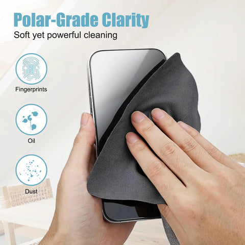 TENOC microfiber cleaning cloth for electronics; gray 6x6 inch cloth used to wipe screens.