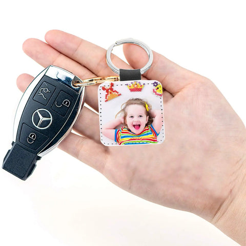 Sublimation Keychain Blanks Set PU Leather Heat Transfer Key Rings Eight Pack White Sublimating Surface With Black Leather Backing