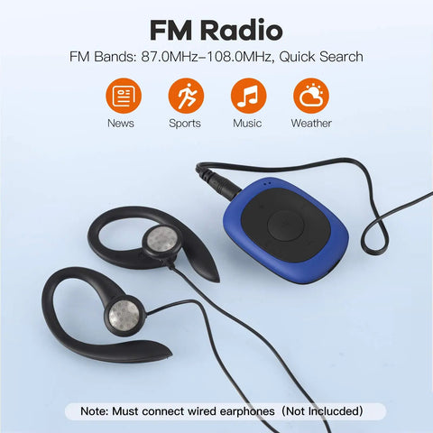 8GB Clip MP3 Player With FM Radio Shuffle Sweatproof Silicone Case For Gym Running Outdoors On The Go Clip On Design