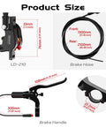 High Performance Electric Scooter Hydraulic Disc Brake Kit front and rear components showing sizes and details